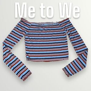 Me to We Essentials, Striped off the Shoulder Long Sleeve Crop Top Women’s Small